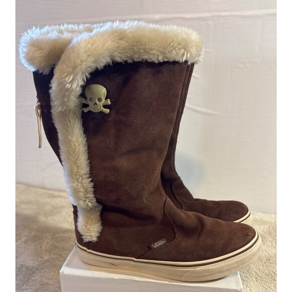 Vans Dasan Sneaker Boots Women’s Size 7 Brown Suede Fur Lined Tall Skull Button - Picture 7 of 14